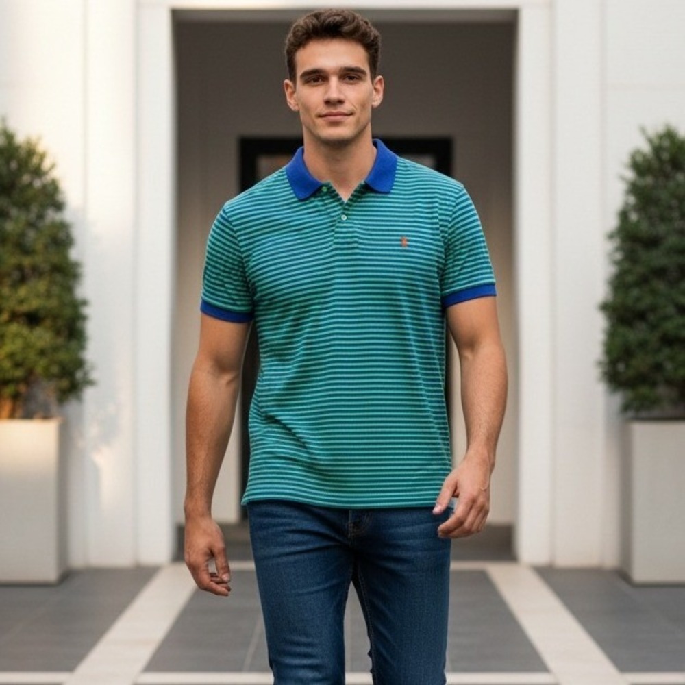 Polo Ralph Lauren Men's XXL Striped Polo Shirt Blue Green Preppy